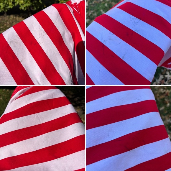 šGAME BIBS | Red & White Striped Bib Overalls | Unisex | Oversized StyleāLarge - Picture 16 of 17